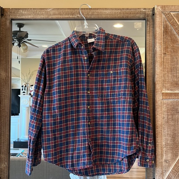 Flannel Shirt Button Down Front Blue Plaid Boys Large 14 16 - Picture 8 of 9